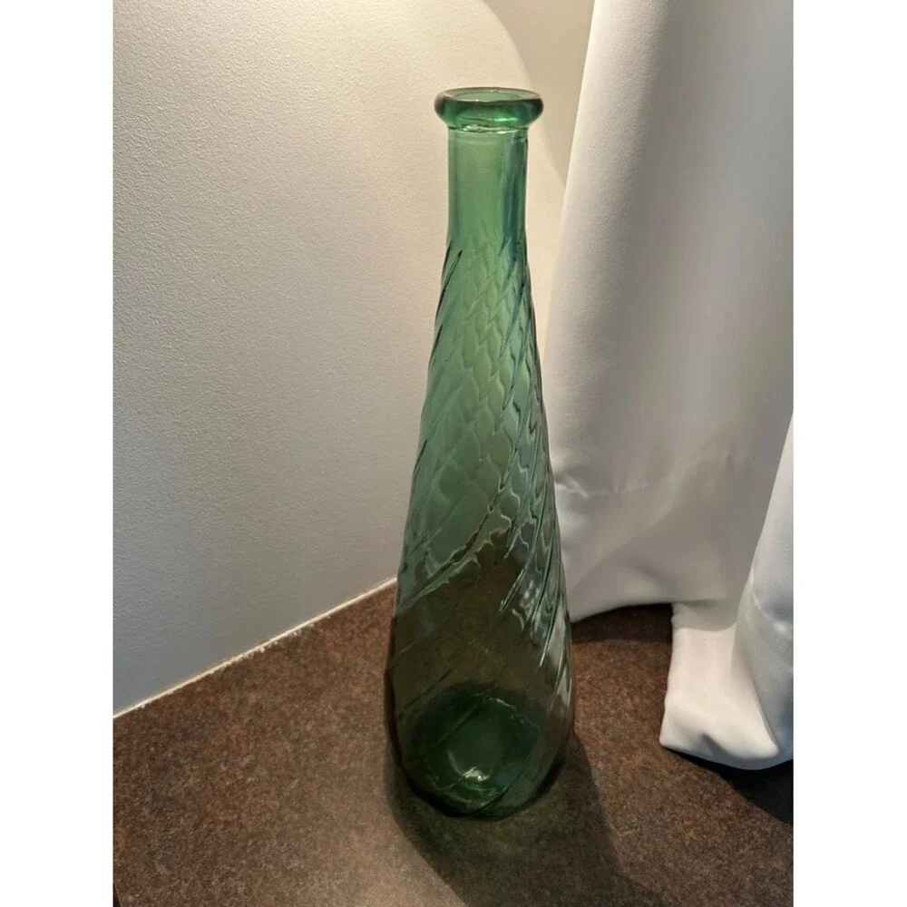 Green Textured Glass Genie Bottle H 16 in Diameter 4 in